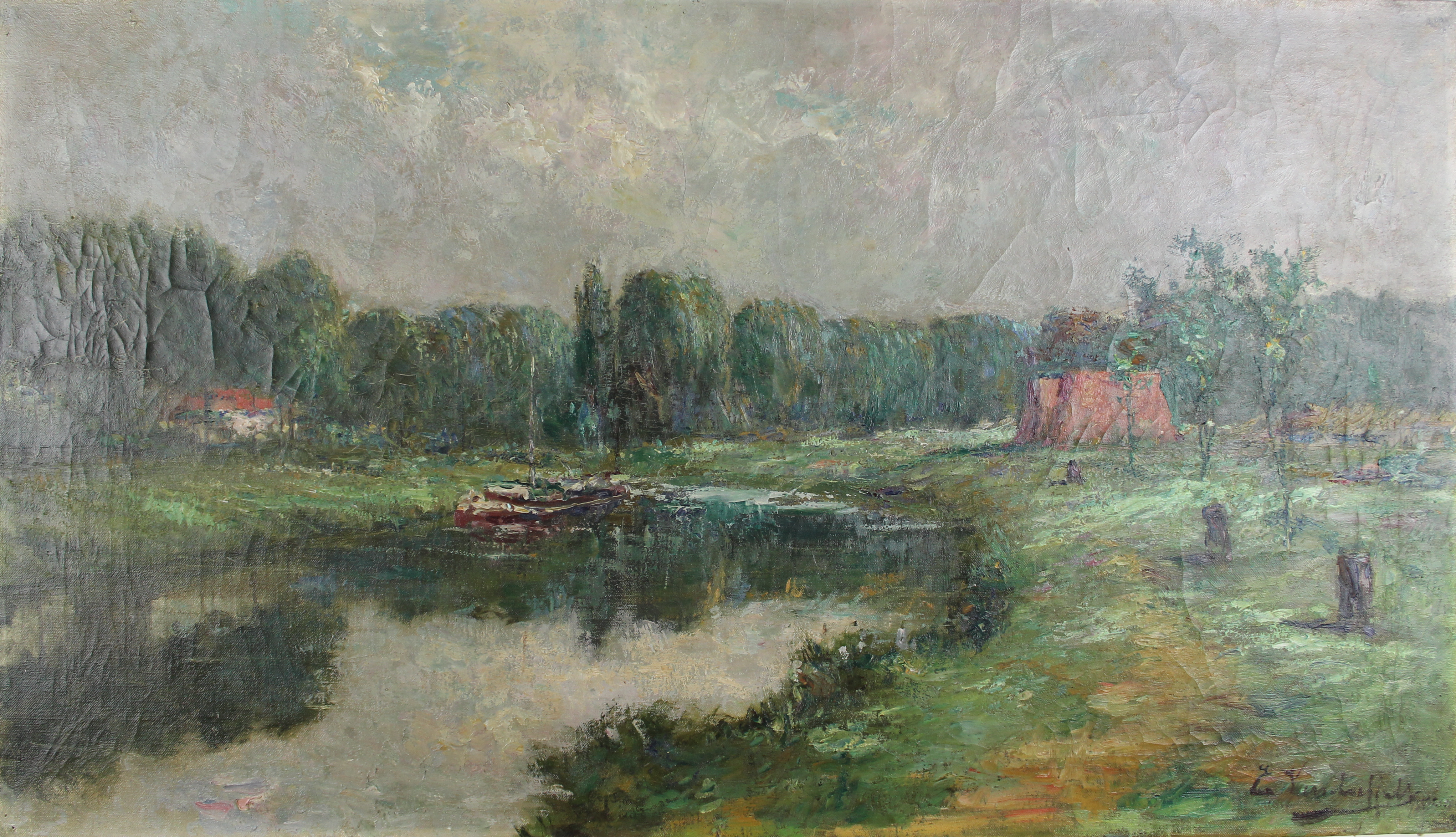 tableau Le Canal Verschaffelt Edouard paysage  huile toile 1re moiti 20e sicle