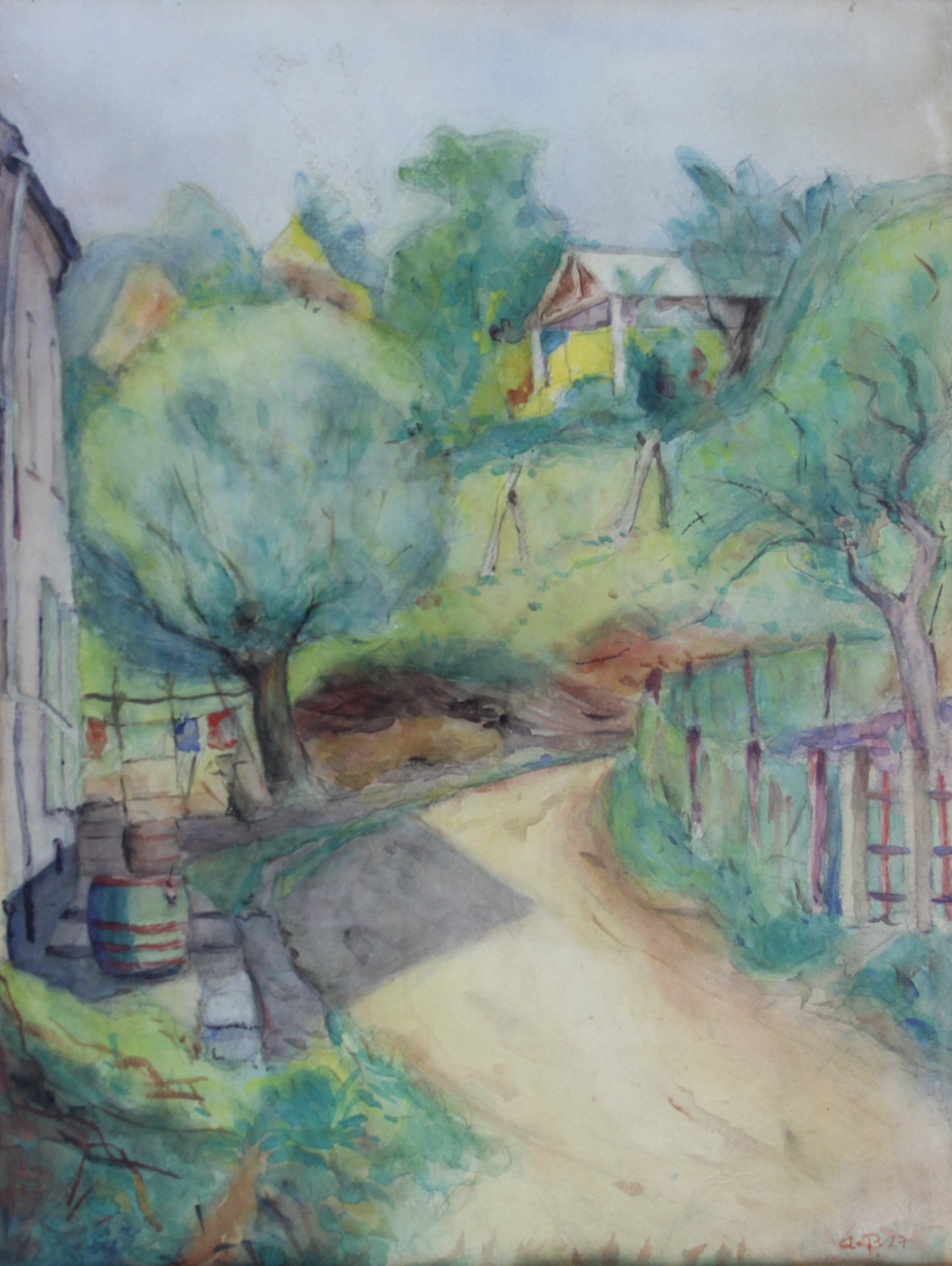 tableau Le hameau  Pinot Albert paysage,village  aquarelle papier 1ère moitié 20e siècle