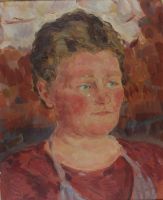 tableau Portrait en rouge Sauvageot Franois personnage,portrait  huile toile 1re moiti 20e sicle