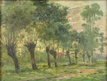 tableau Le gardien et ces moutons Dierkens Gustave  personnage,scène rurale  huile toile 1ère moitié 20e siècle