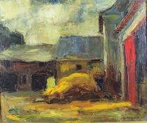 tableau Cours de Ferme Dutrieu Michel paysage,scène rurale  huile toile 2ième moitié 20e siècle