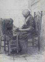 tableau La repriseuse de filet Kaemmerer Frederick Hendrik   personnage,scne de genre  crayon papier 19e sicle