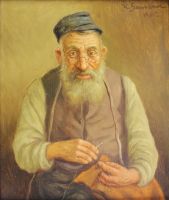 tableau Le cordonnier  Szewcenko Konstantin personnage,scne de genre  huile panneau 