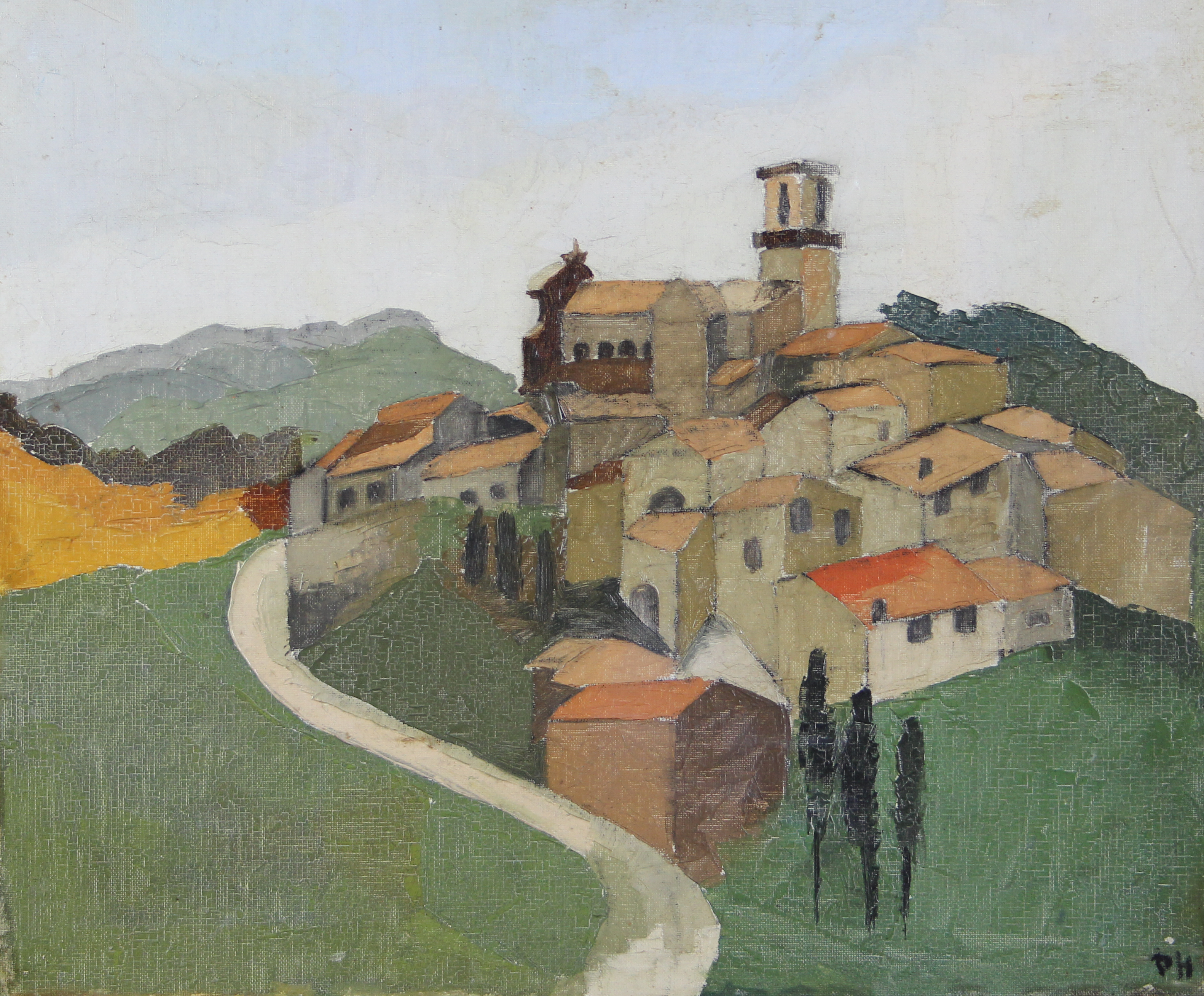 tableau Fuveau (Aix en Provence)   paysage,village  huile toile 2ième moitié 20e siècle