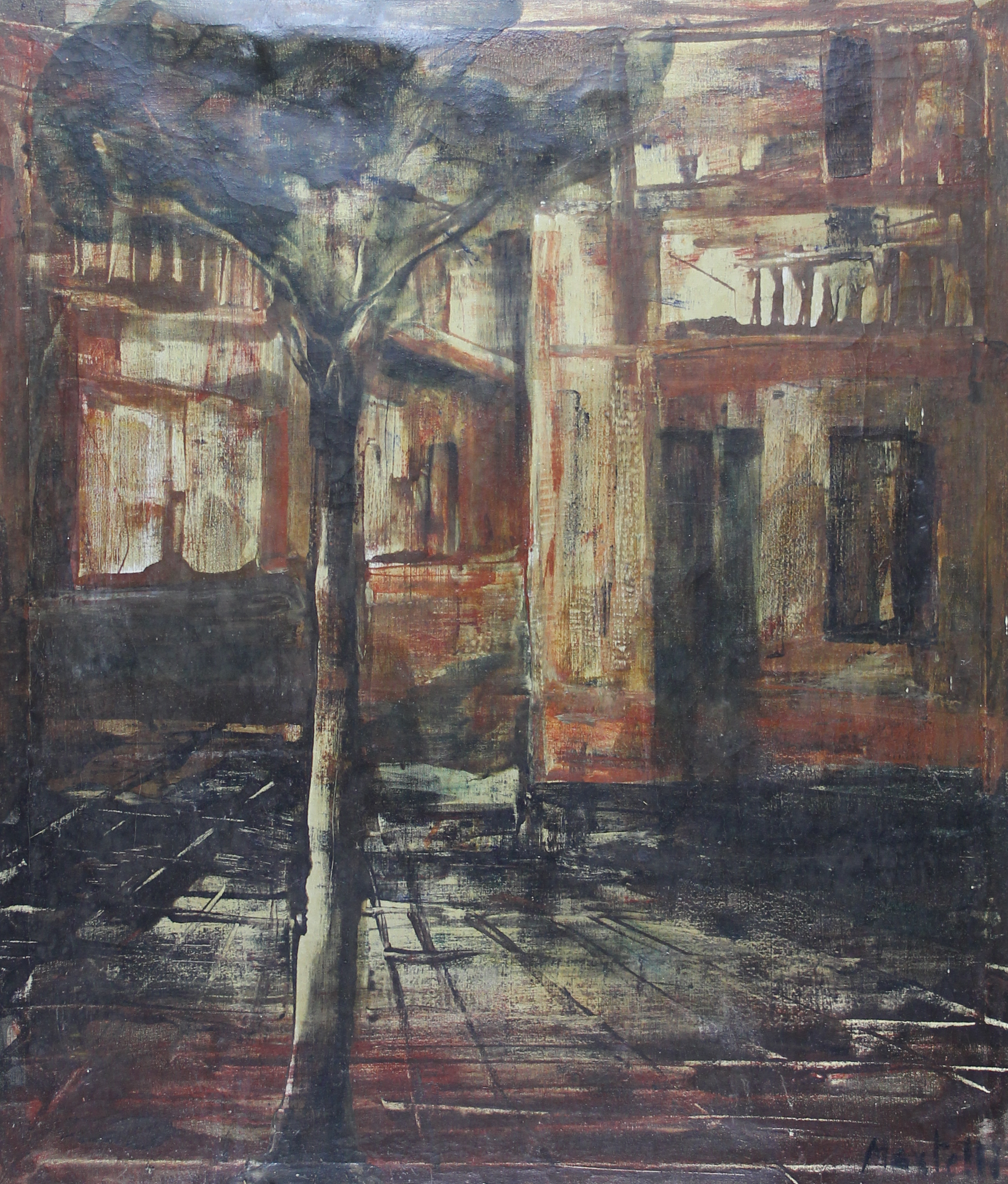 tableau L'arbre de ville Martelli  mode,ville,moderne  huile toile 2ime moiti 20e sicle