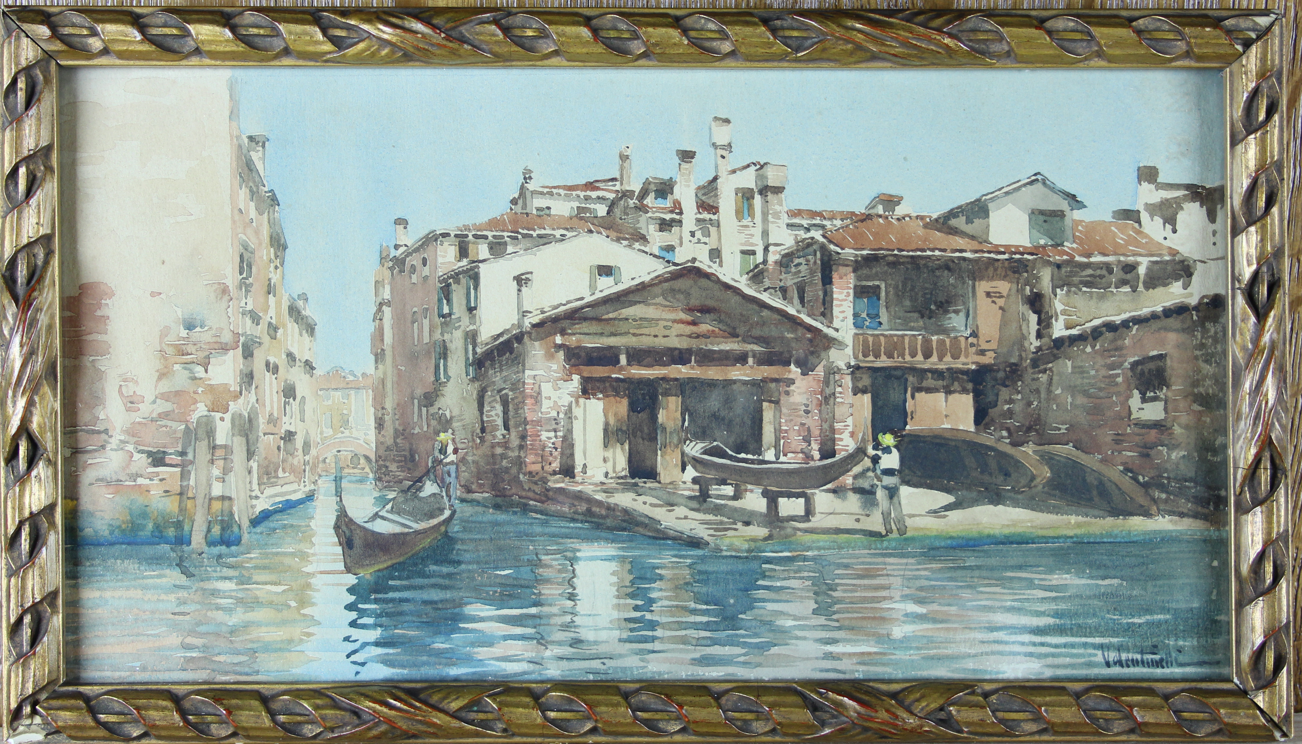 tableau Gondole  Venise  Valentinelli Jean-Baptiste paysage,personnage,ville  aquarelle papier 1re moiti 20e sicle