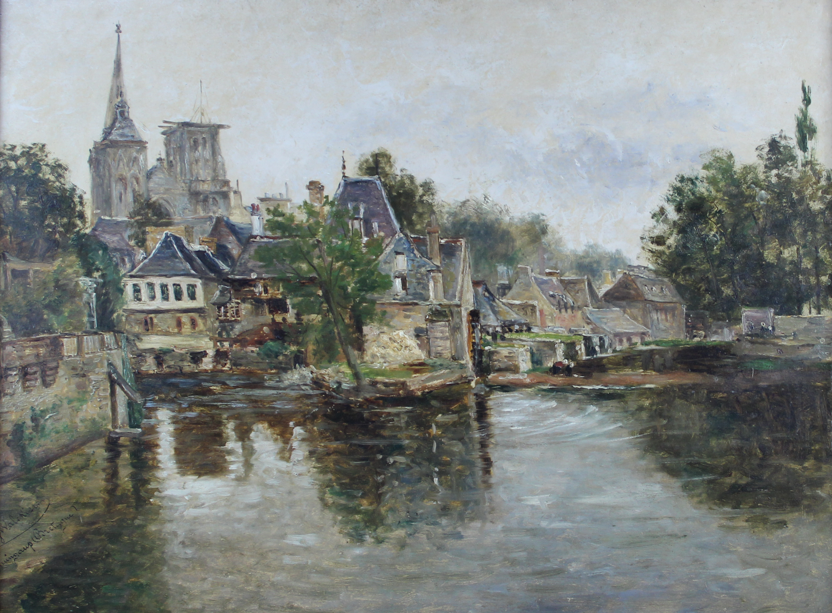 tableau Guingamp (Bretagne) Walckiers Gustave marine,ville impressionnisme huile panneau 19e sicle