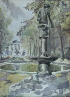 tableau Le parc De Meyer  Théodore paysage,ville  aquarelle papier 1ère moitié 20e siècle