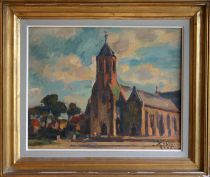 tableau L'église Colin Jean paysage,religieux,église  huile toile 2ième moitié 20e siècle