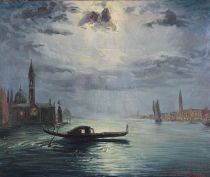 tableau Venise la lagune Lescot Vittorio paysage,paysage marin,ville  huile toile 