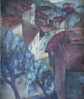 tableau Paysage provenal Van Oyen Dorine paysage,village cubisme huile toile 