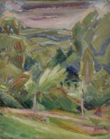 tableau Vue sur la colline Baucher  Ren paysage  huile toile 1re moiti 20e sicle