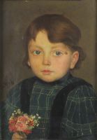 tableau L'enfant au bouquet   personnage,portrait  huile panneau 