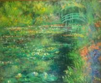 tableau Le jardin de Monet à Giverny  Richard Thibert paysage,village  huile toile 2ième moitié 20e siècle