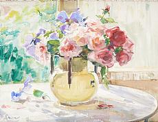 tableau Vase fleuris de roses Drumaux Angelina fleurs,nature morte  huile toile 1ère moitié 20e siècle