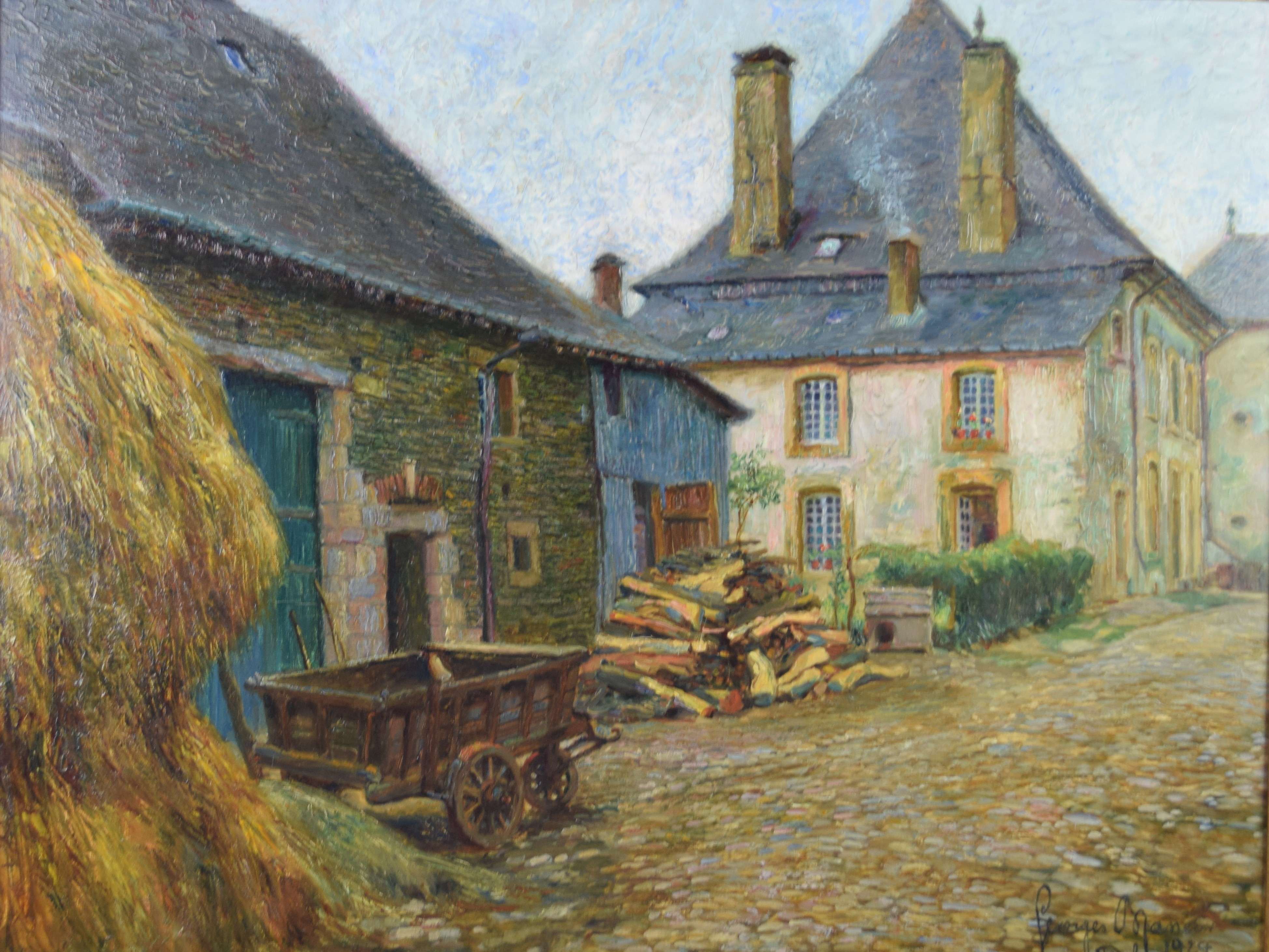 tableau Bohan sur Semois  Brasseur Georges scène rurale,village  huile panneau 1ère moitié 20e siècle