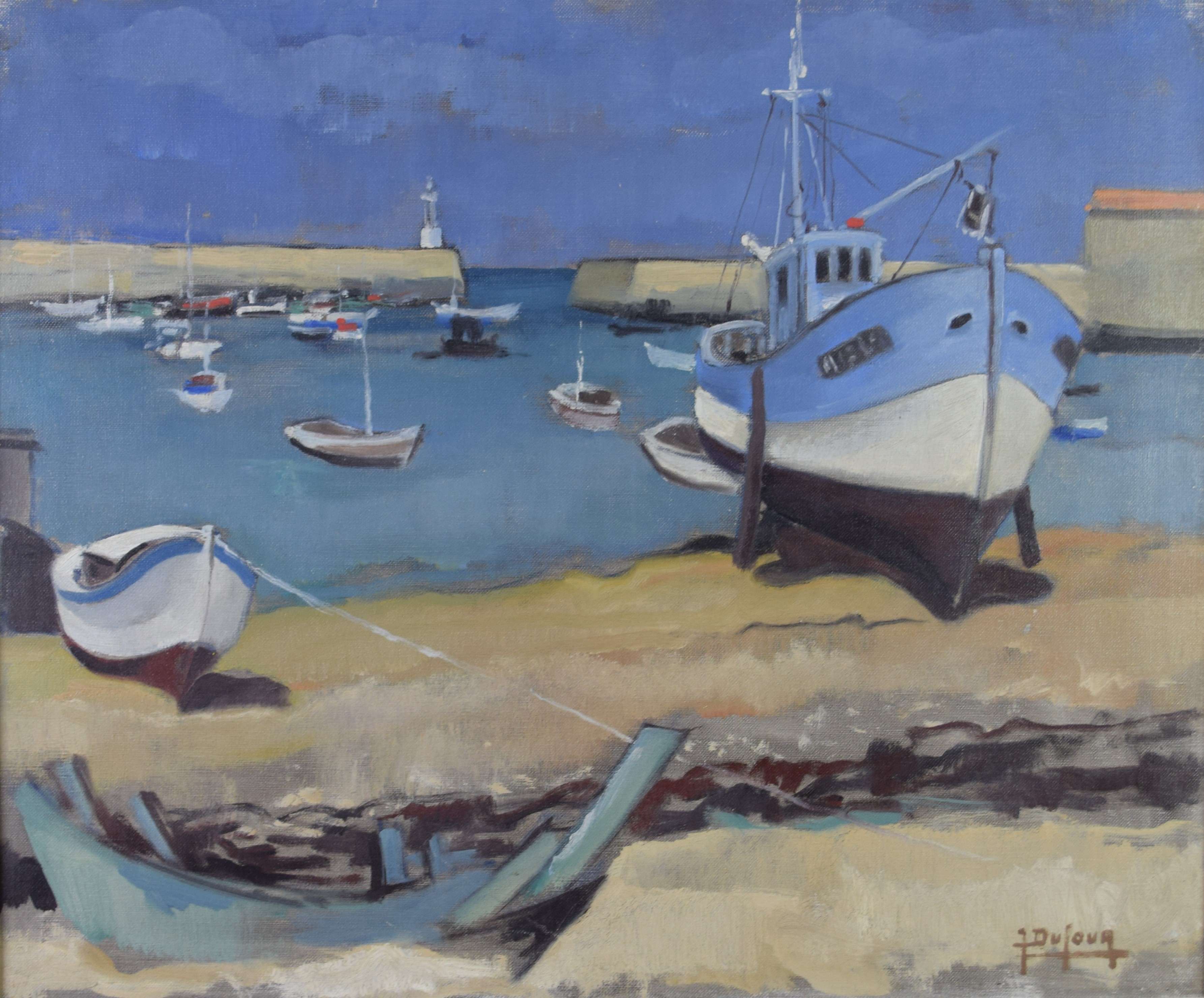 tableau Le port Dufour Jean marine  huile toile 2ième moitié 20e siècle