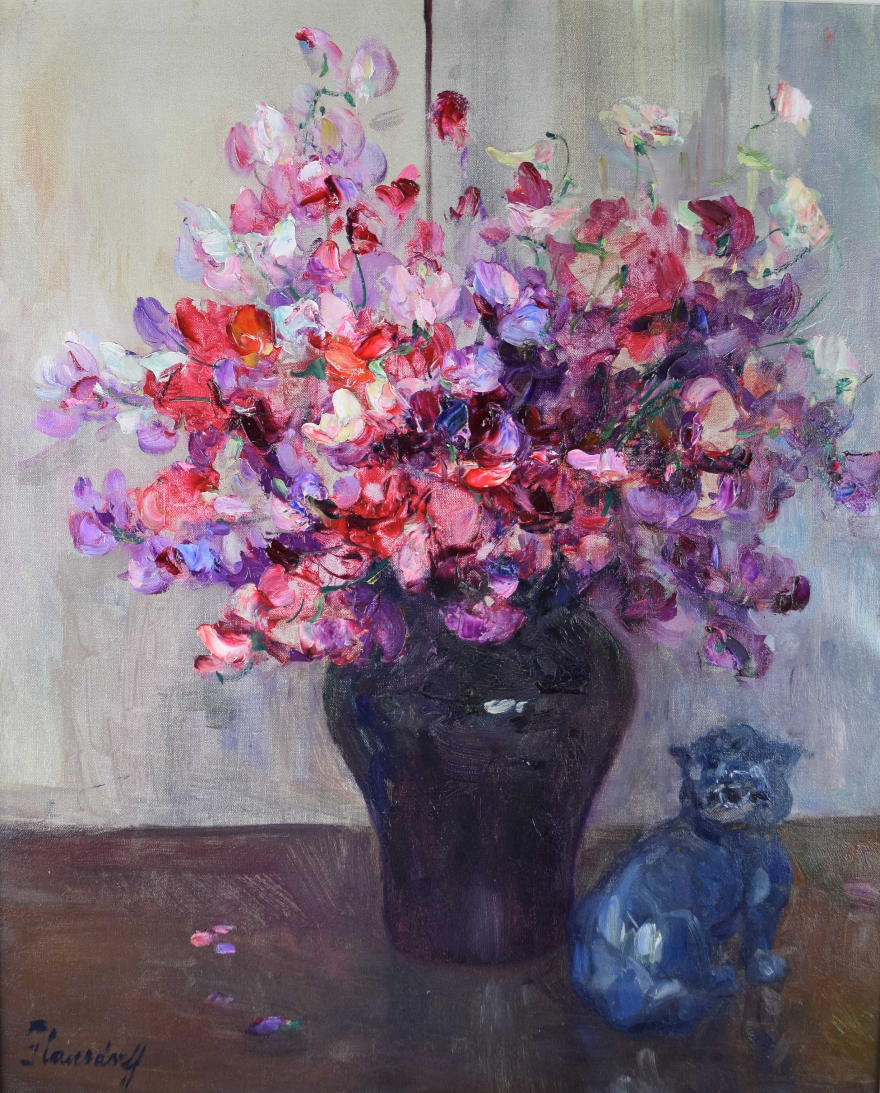 tableau Fleurs au dragon chinois  Glansdorff Hubert fleurs,nature morte  huile toile 1ère moitié 20e siècle