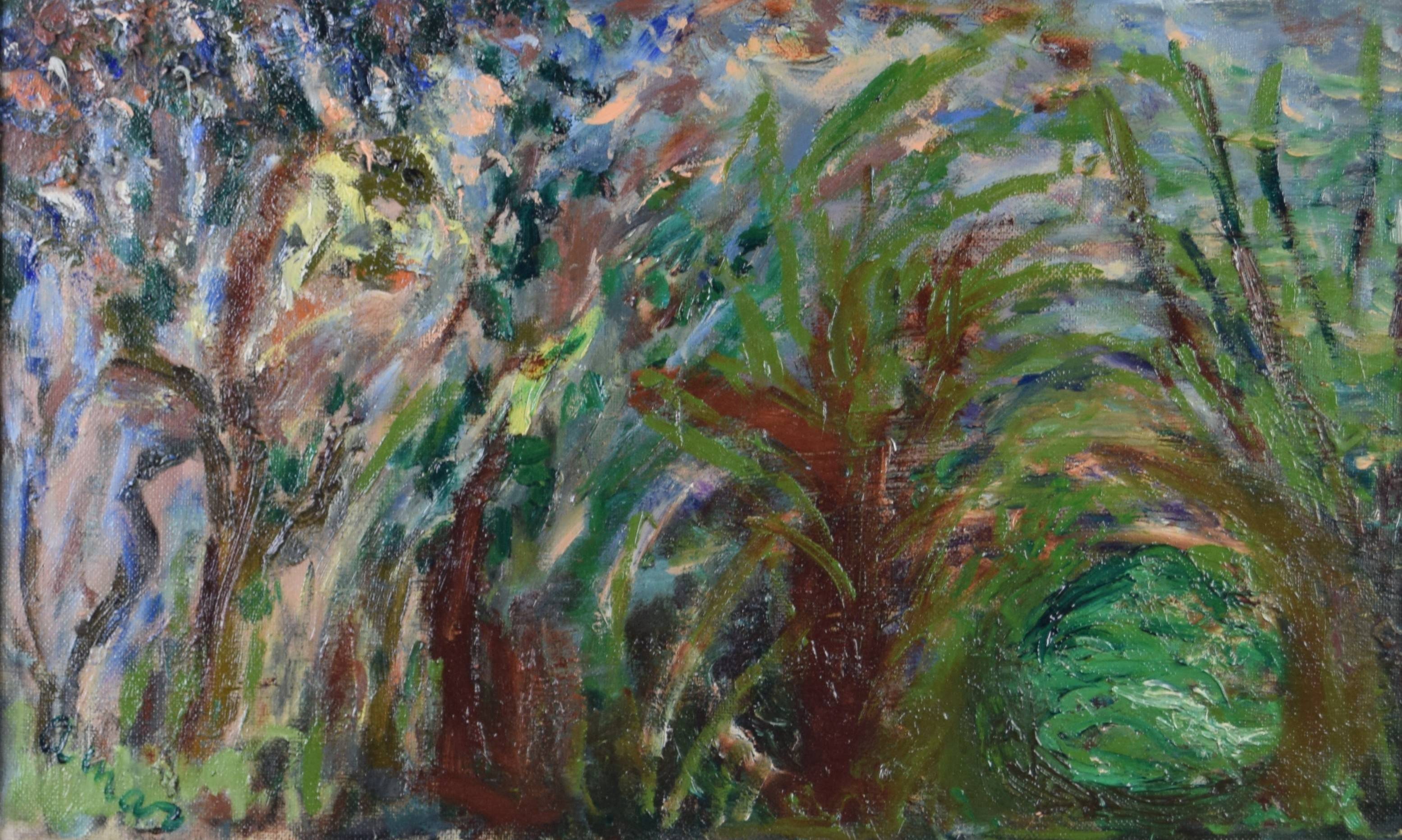 tableau La mare aux grenouilles    paysage  huile toile 1ère moitié 20e siècle