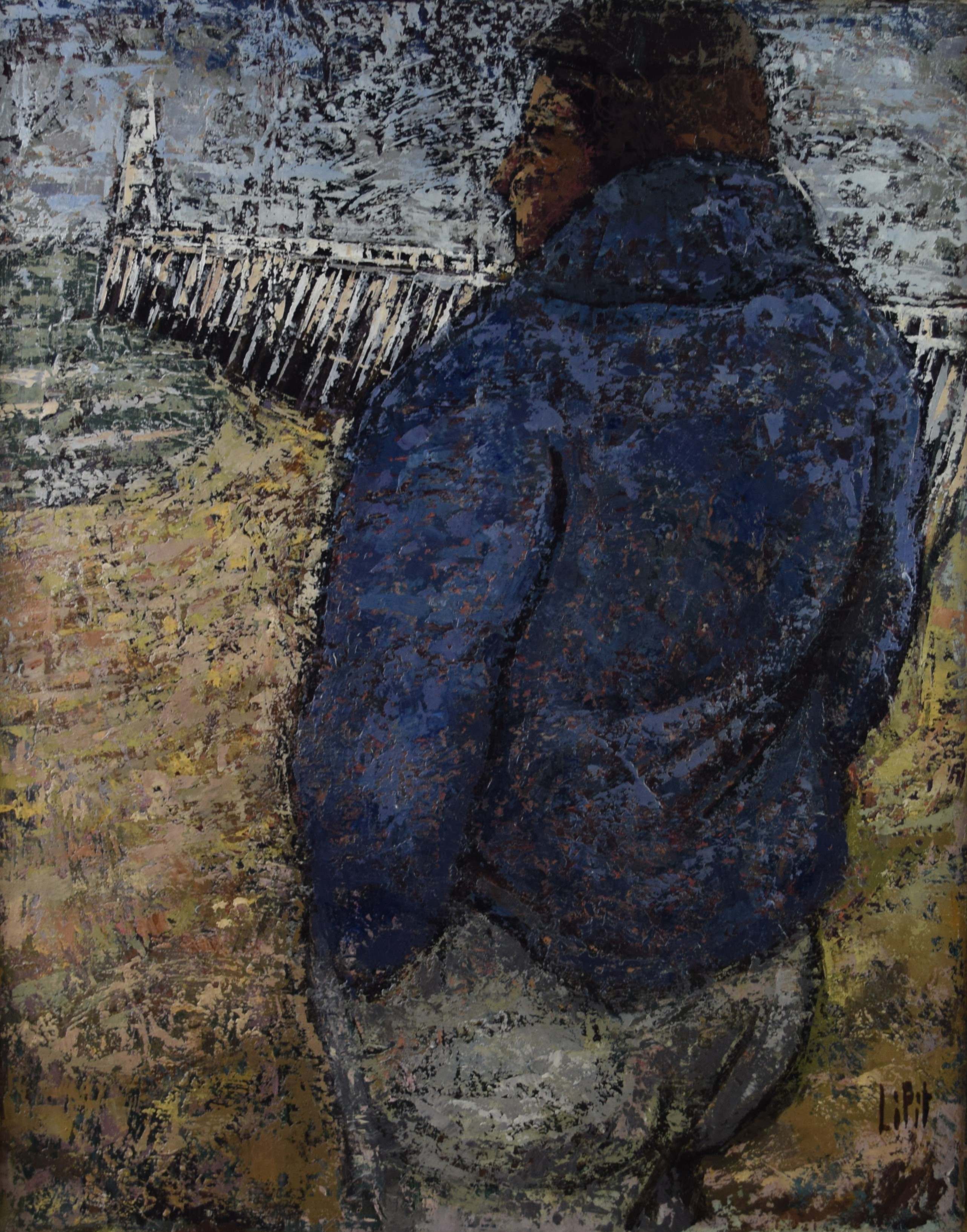 tableau Le mole Lipit (Dufour) Jean-Pierre marine,personnage  huile toile 2ième moitié 20e siècle