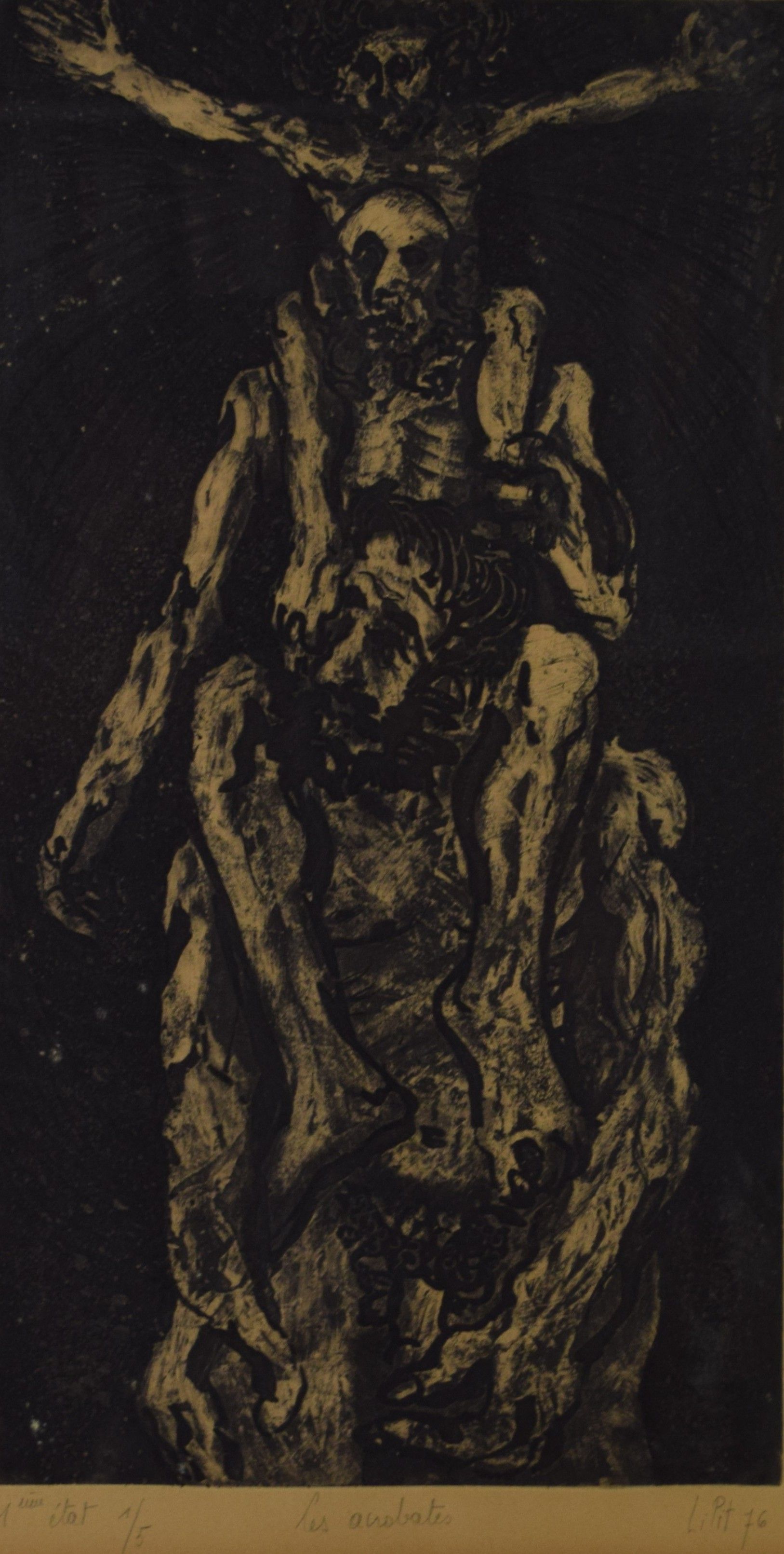 tableau Les acrobates  Lipit (Dufour) Jean-Pierre fantastique,personnage  estampe papier 2ième moitié 20e siècle