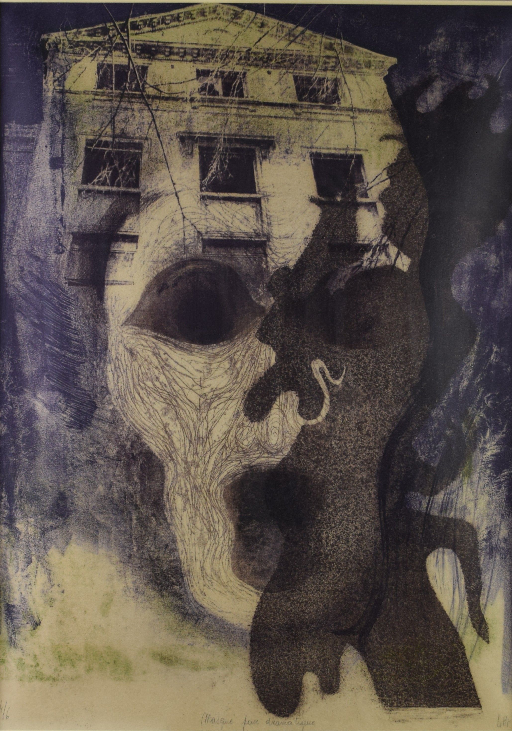 tableau Masque pour dramatique Lipit (Dufour) Jean-Pierre fantastique  estampe papier 2ième moitié 20e siècle