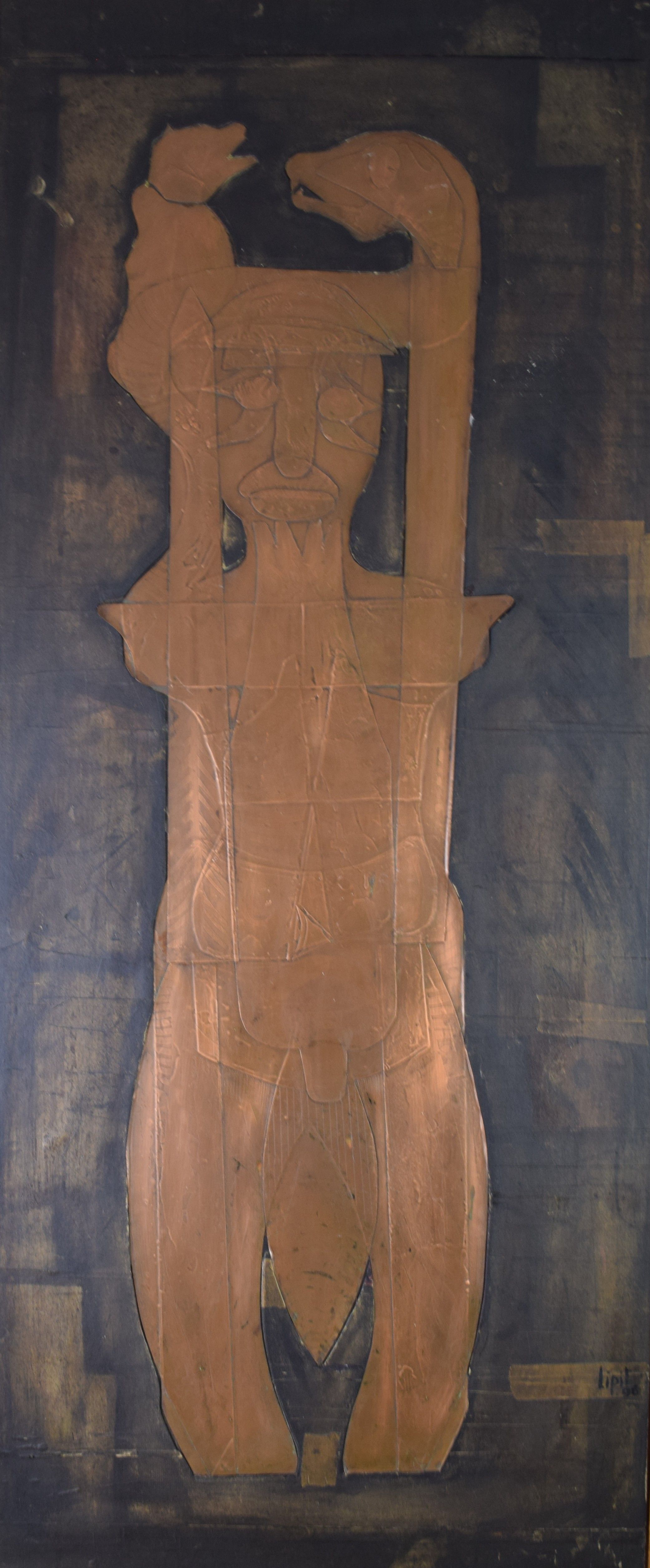 tableau L'homme  de cuivre Lipit (Dufour) Jean-Pierre fantastique,mode,personnage,moderne  mixte  2ième moitié 20e siècle