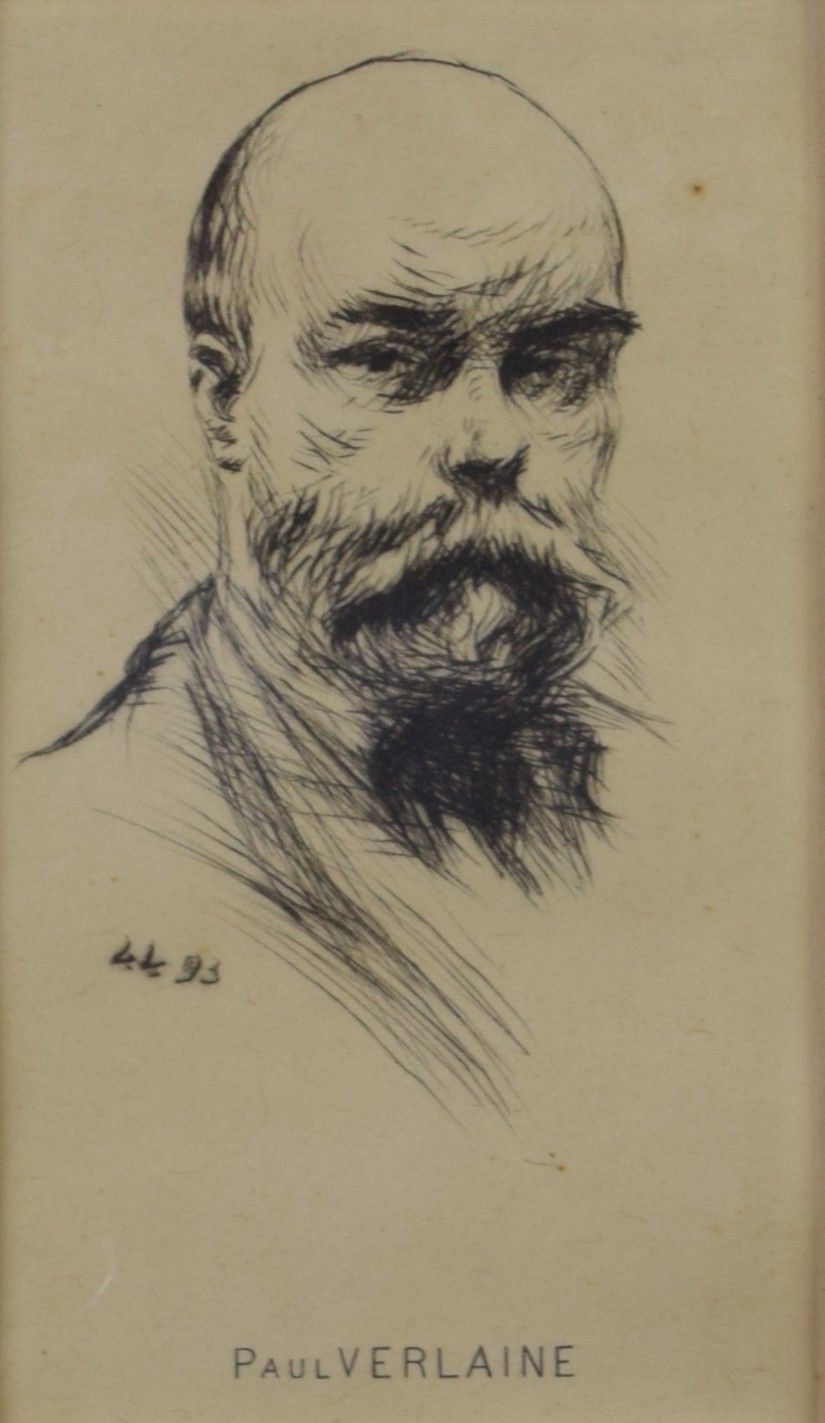 tableau Paul Verlaine Loevy Ladislas portrait  estampe papier 19e siècle