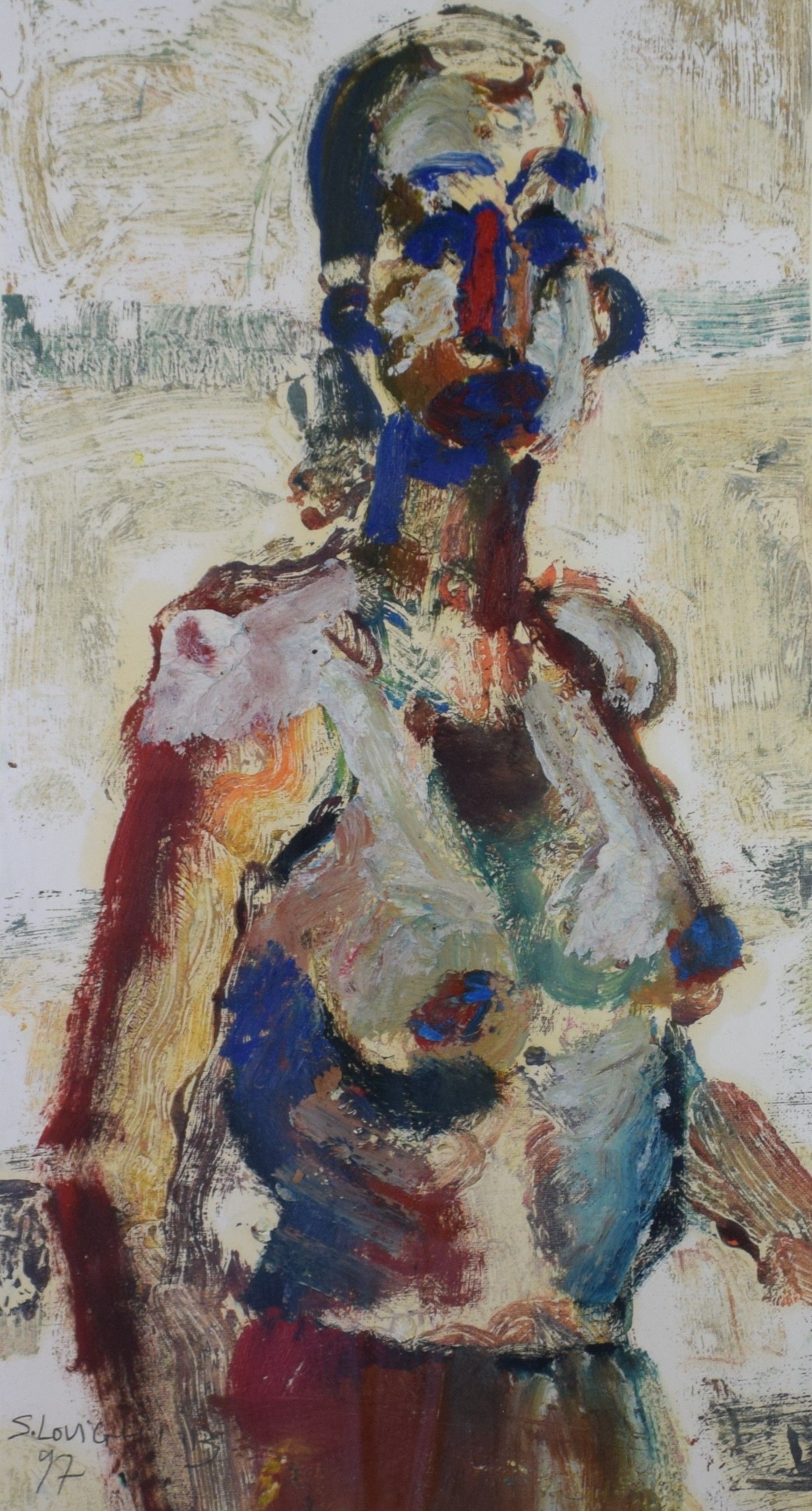 tableau L'africaine Lovighi-Bourgogne Stéphane personnage  huile papier 2ième moitié 20e siècle