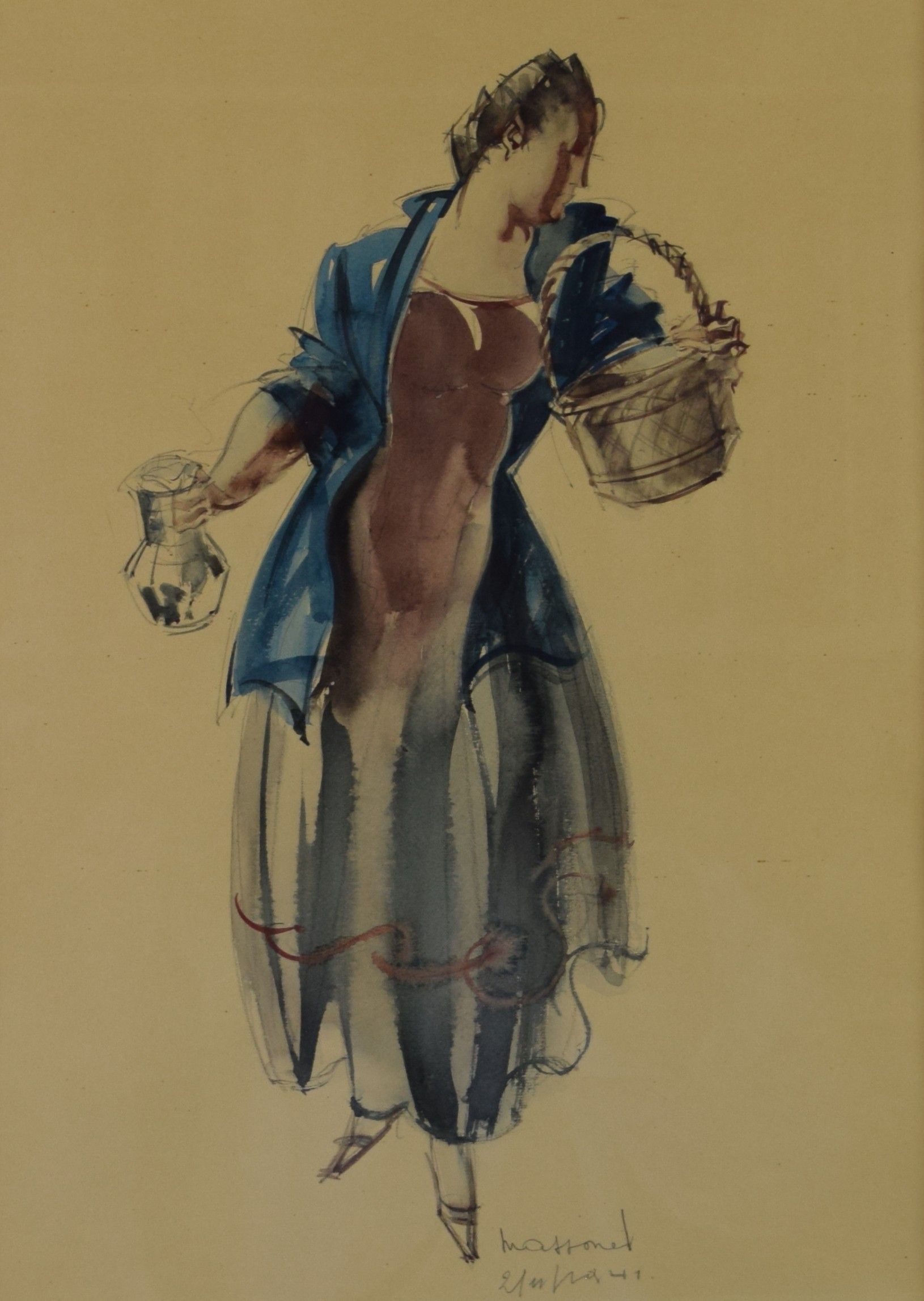 tableau La cantinière  Massonet Armand personnage  aquarelle papier 1ère moitié 20e siècle