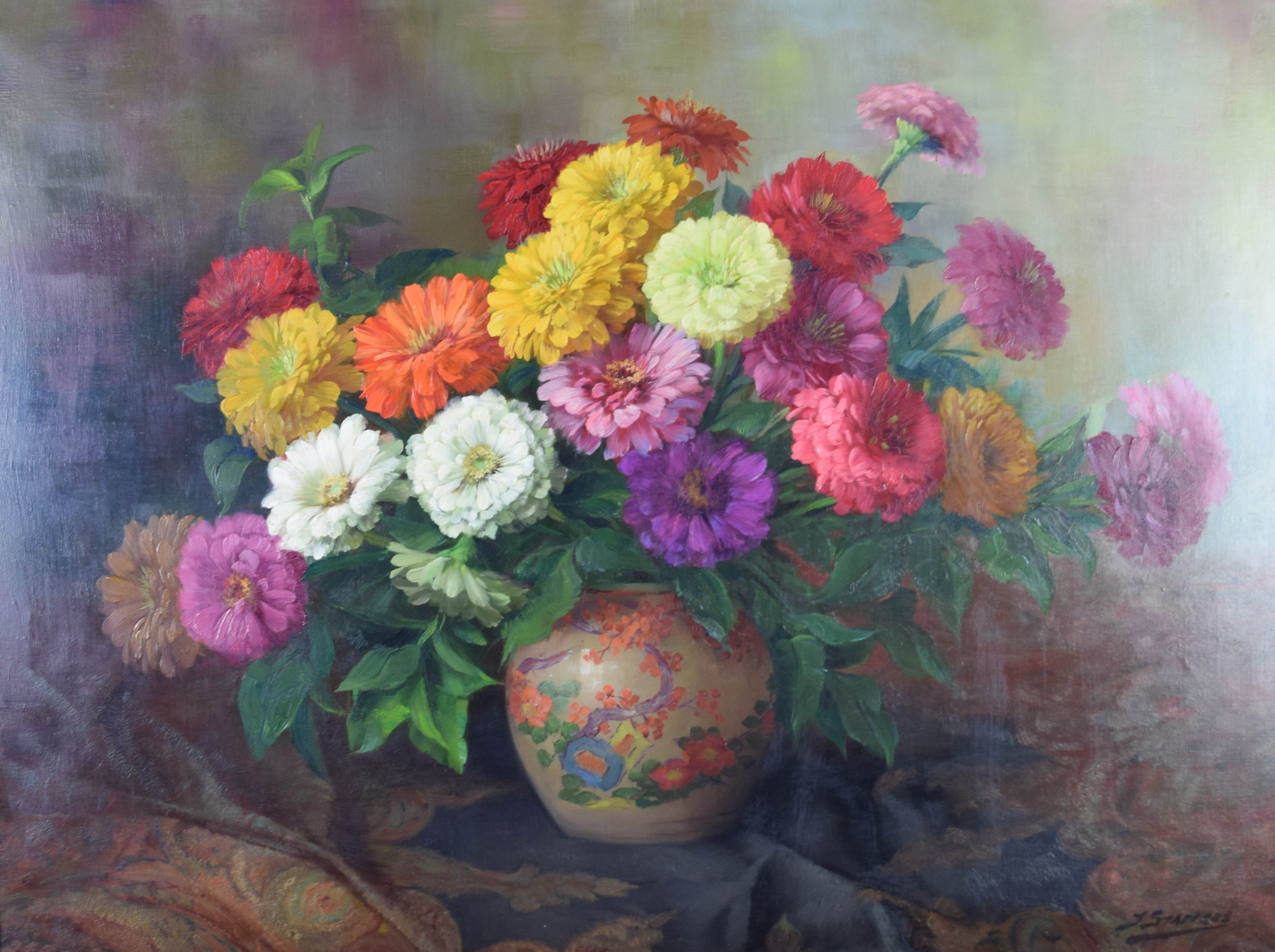 tableau Le vase au fleures Stappers Jullien fleurs,nature morte  huile toile 1ère moitié 20e siècle