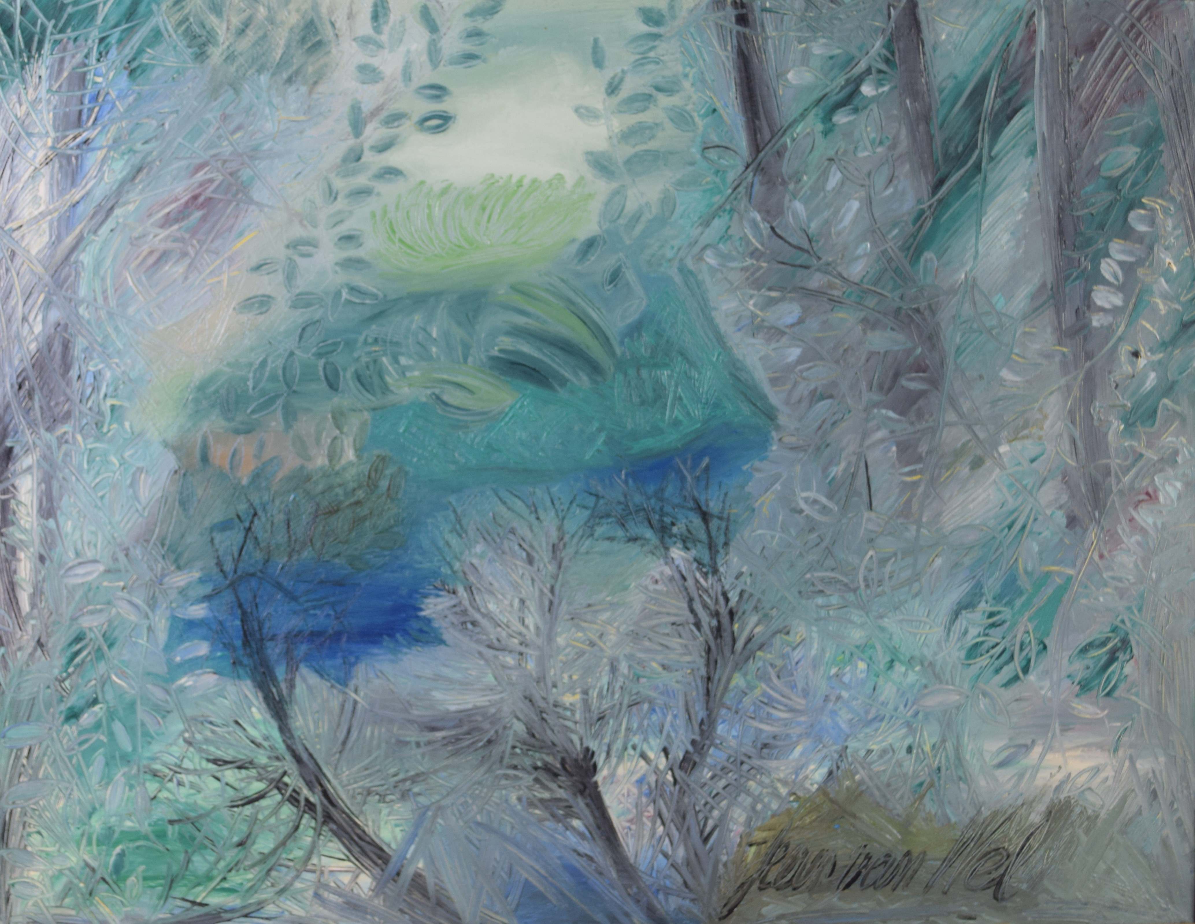 tableau Le lac du rêve Van Wel Jean paysage  huile toile 2ième moitié 20e siècle