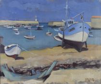 tableau Le port Dufour Jean marine  huile toile 2ième moitié 20e siècle