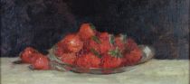 tableau L'assiette de fraises    nature morte  huile panneau 1ère moitié 20e siècle