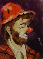 tableau Le nez rouge   personnage  huile toile 2ième moitié 20e siècle