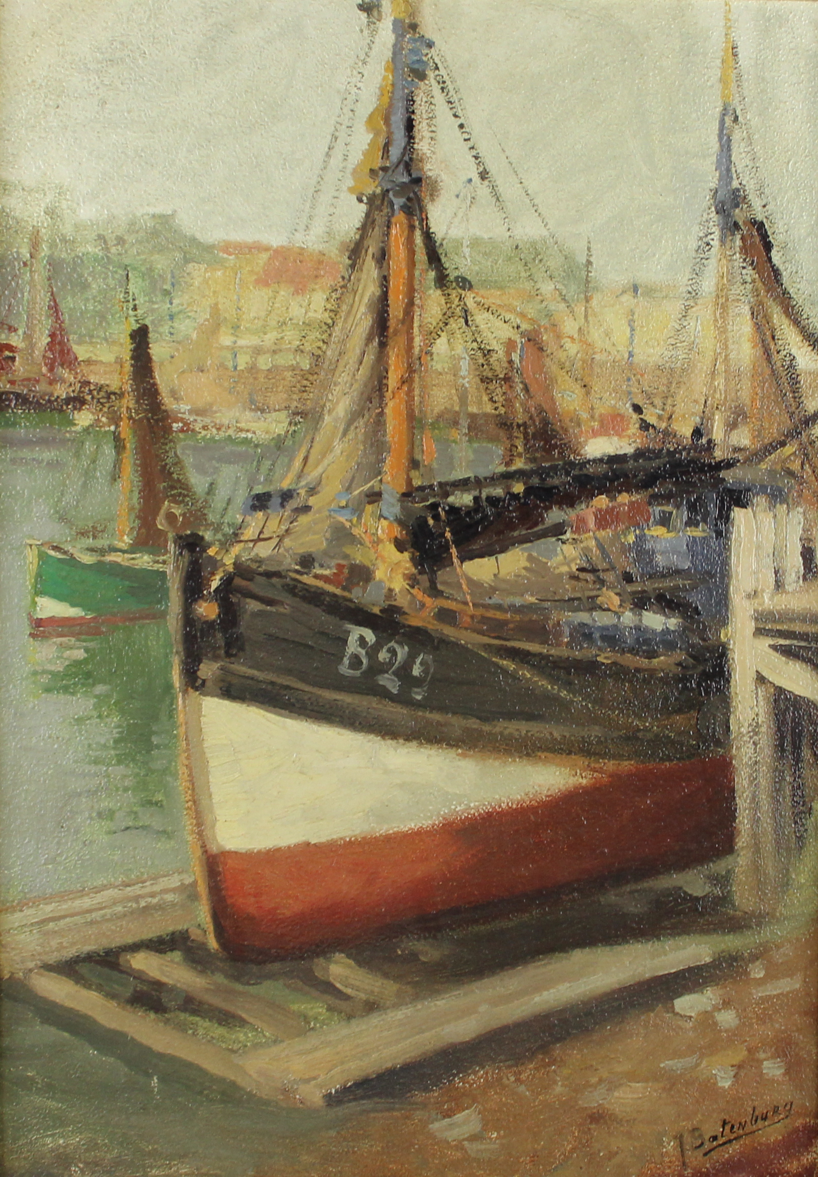 tableau Le port de Blankenberg Batenburg Jean marine  huile panneau 2ième moitié 20e siècle