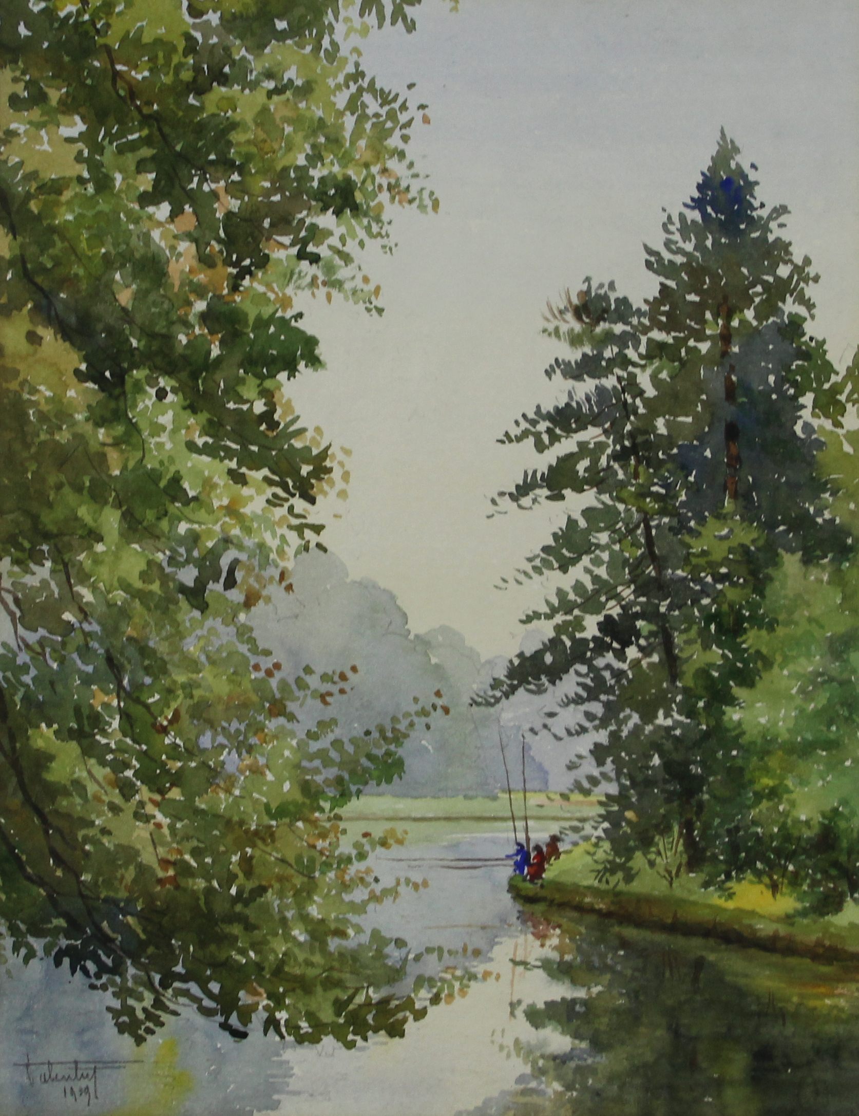 tableau Les pêcheurs Batenburg Jean personnage  aquarelle papier 2ième moitié 20e siècle