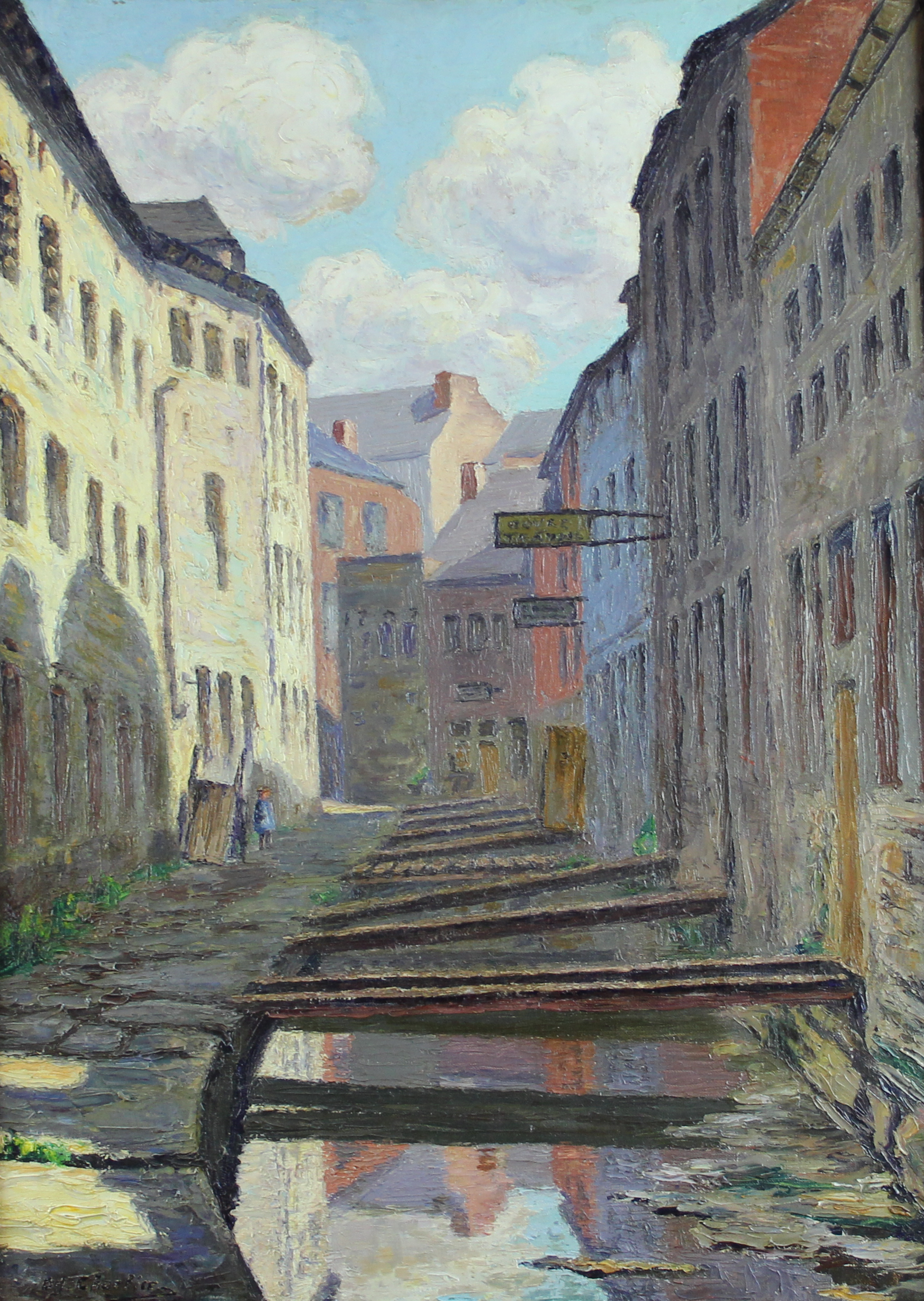 tableau Rue des tanneurs à Namur Charlier Octave Joseph ville  huile toile 1ère moitié 20e siècle