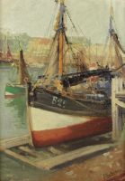 tableau Le port de Blankenberg Batenburg Jean marine  huile panneau 2ième moitié 20e siècle