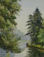 tableau Les pêcheurs Batenburg Jean personnage  aquarelle papier 2ième moitié 20e siècle