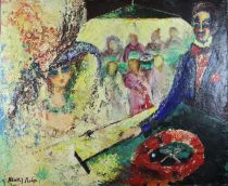 tableau Au casino de Knokke  Roland Henry personnage  huile toile 2ième moitié 20e siècle