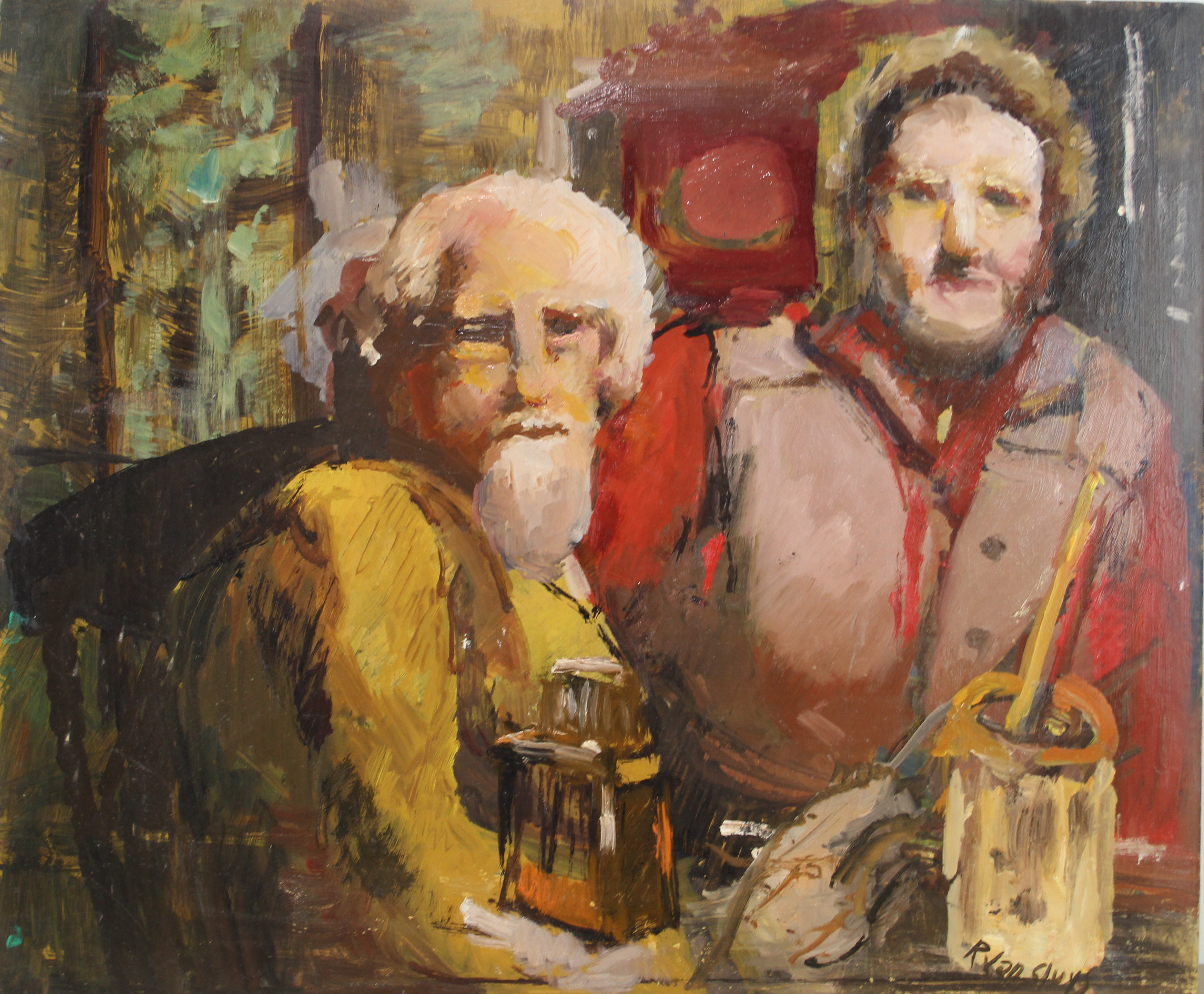 tableau Auto portrait Van Sluys Remi personnage  huile unalite 2ième moitié 20e siècle