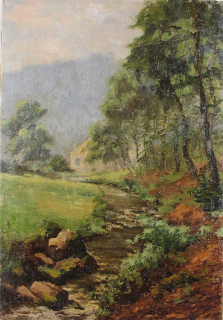 tableau Le ruisseau   paysage  huile toile 