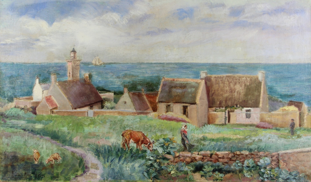 tableau Paysage breton  Rey Rita paysage,personnage  huile toile 19e siècle