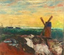tableau Etale aux poissons Cockx Philibert nature morte,paysage  huile toile 1ère moitié 20e siècle