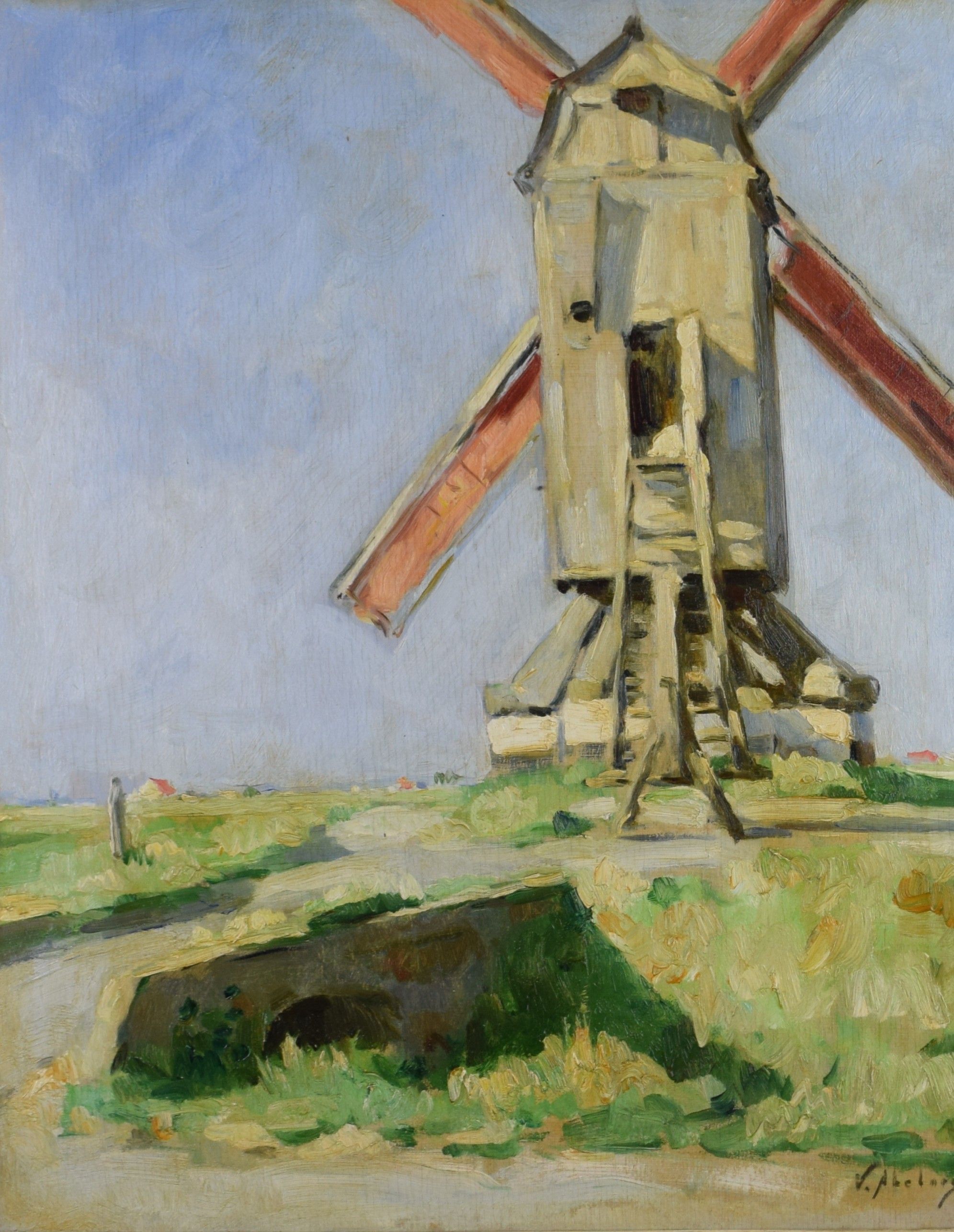 tableau Le moulin au soleil Abeloos Victor paysage  huile toile 1ère moitié 20e siècle