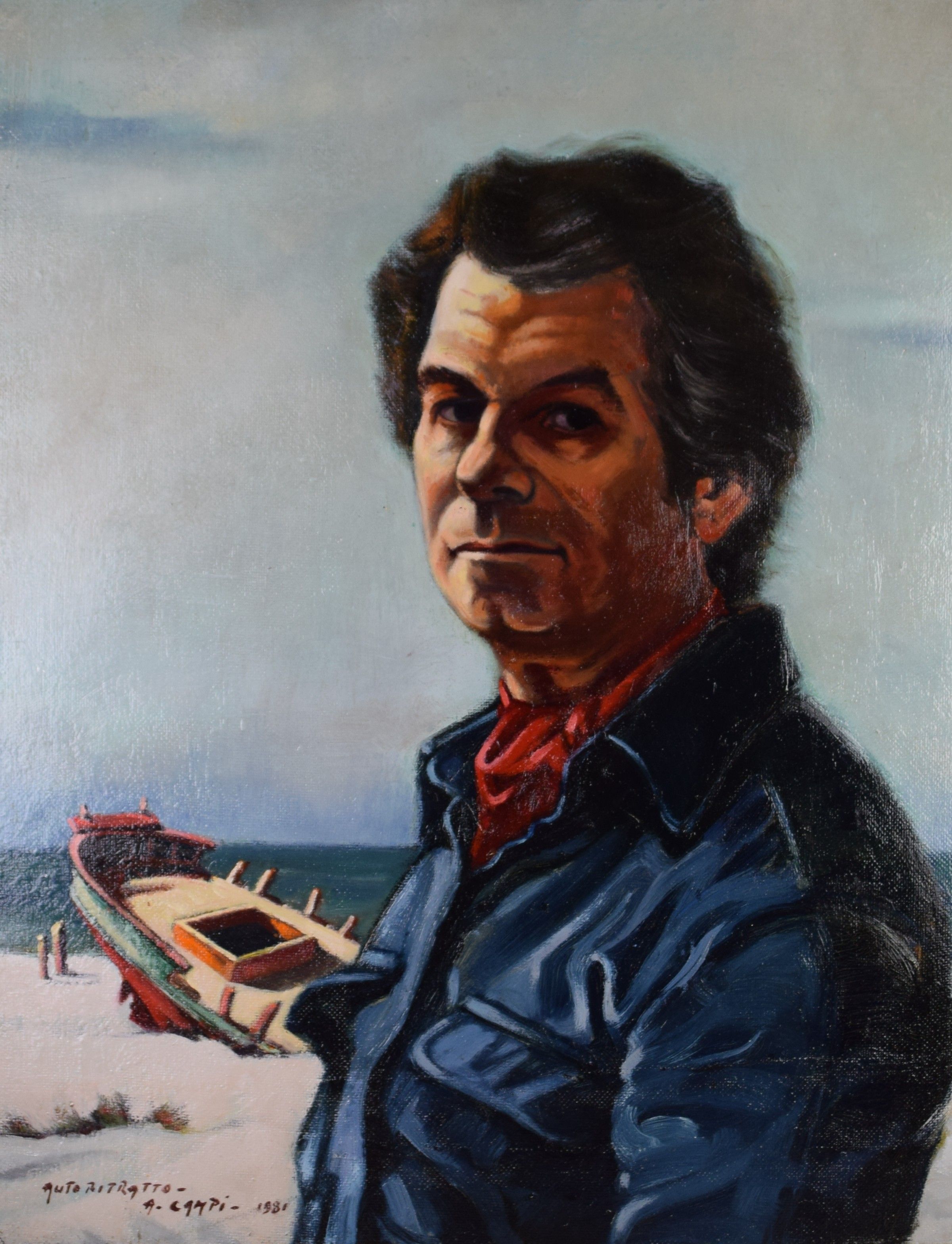 tableau Campi A.  autoportrait  Campi A portrait  huile isorel 2ième moitié 20e siècle