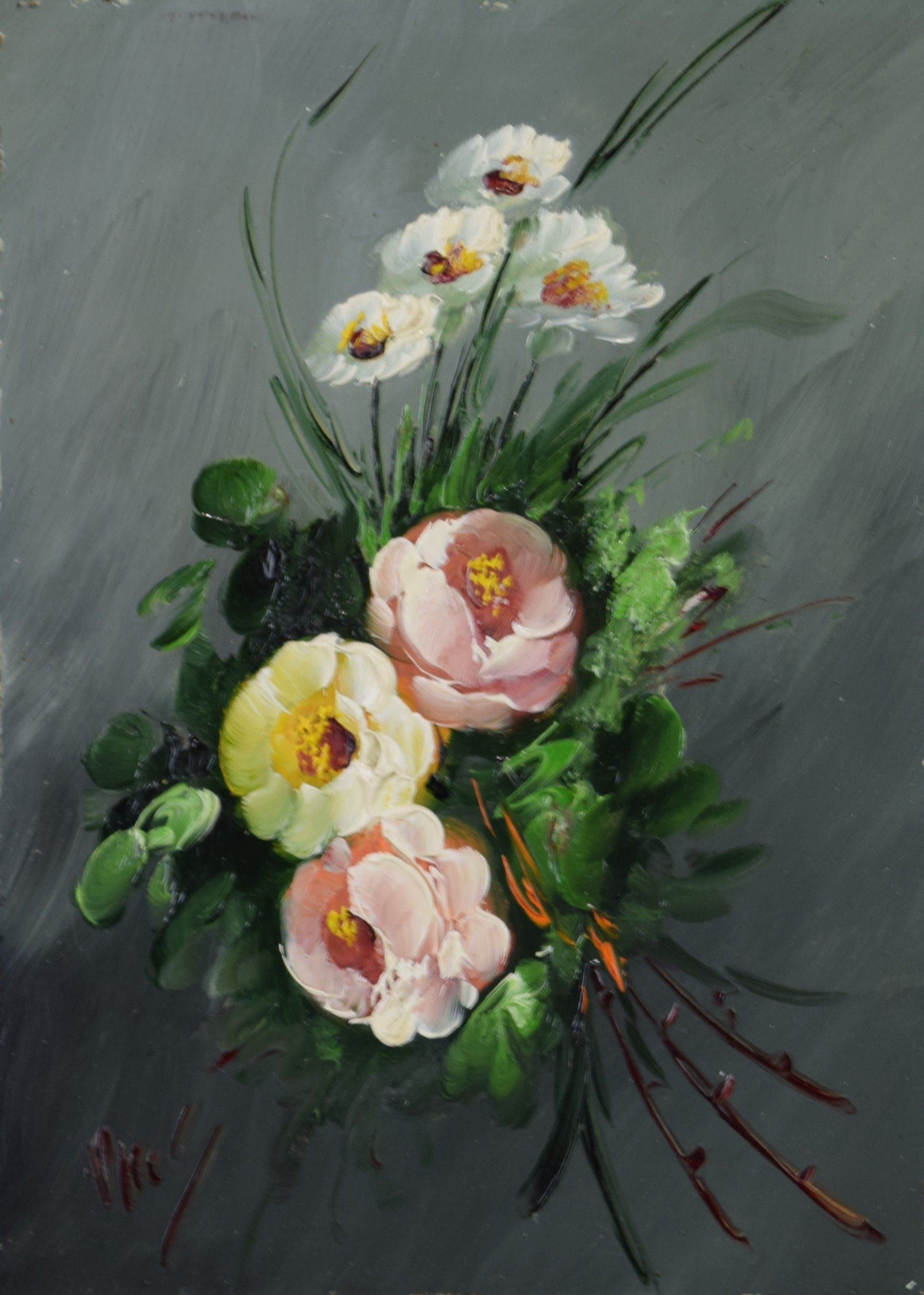 tableau Le bouquet   fleurs,nature morte  huile unalite 1ère moitié 20e siècle
