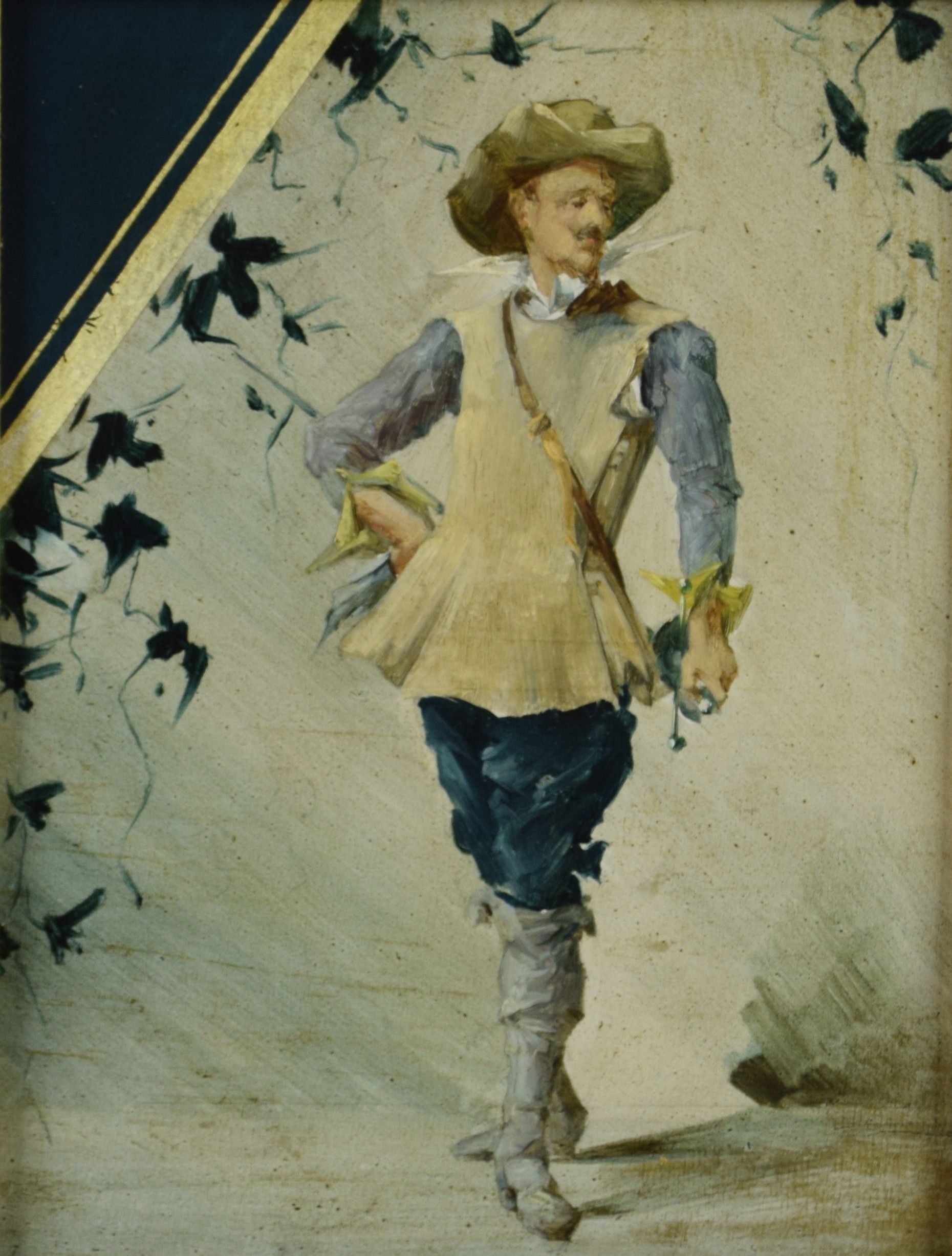 tableau Le maître d'armes   personnage  huile panneau 1ère moitié 20e siècle