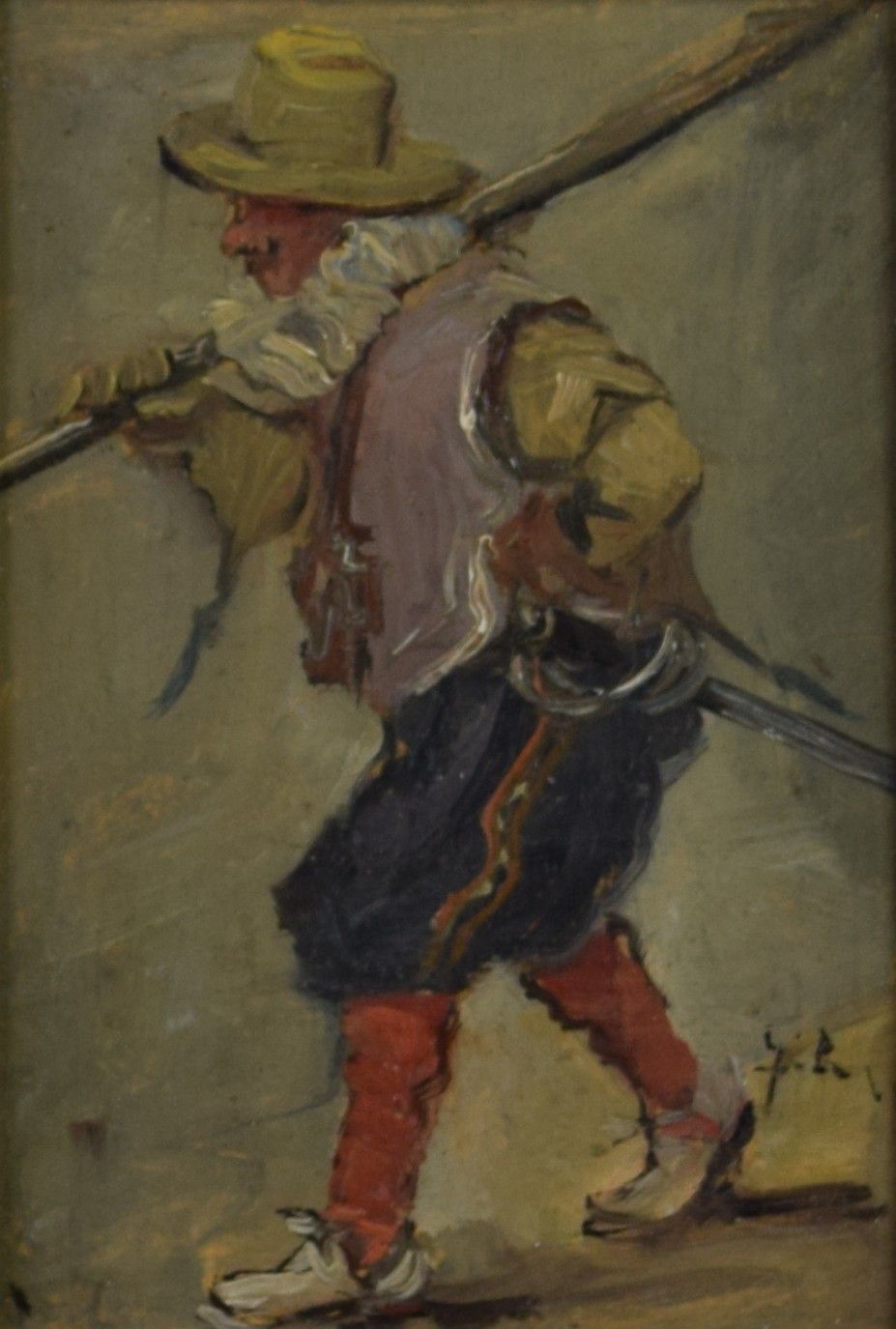 tableau Le porte drapeau    militaire,personnage  huile cuivre 19e siècle